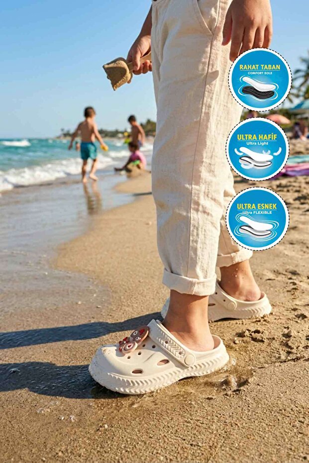 404 F-P Ecru Unisex Children's Sabo Slippers