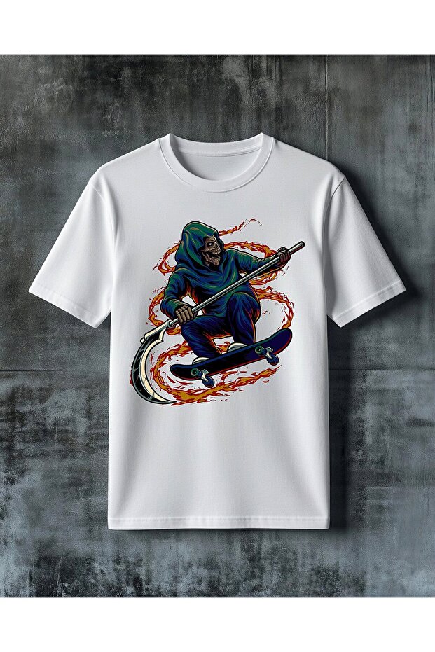 Olum Skateboard Ates Printed Printed Oversize T-Shirt