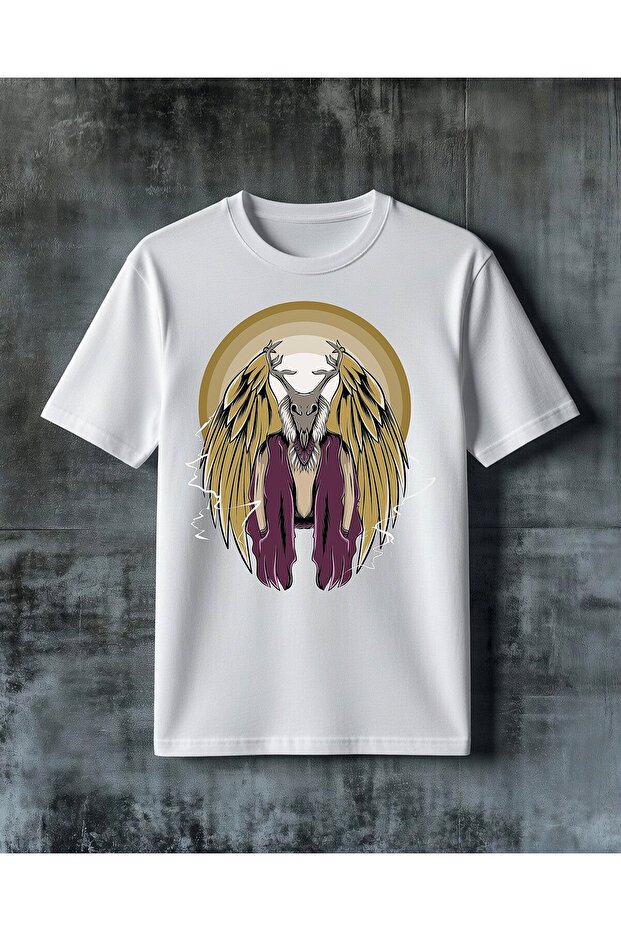 Angelic Deer Winged Printed Oversize T-Shirt