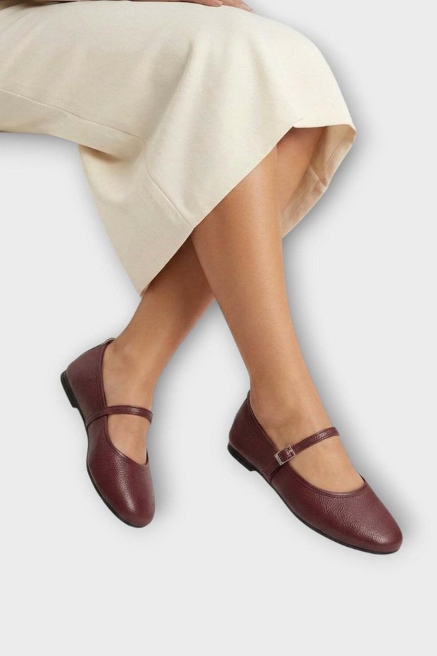 Banded Belted Lightweight Comfortable Stylish Business Office Daily Women's Ballerinas Bordo