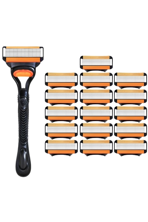 1 holder 16 blades 6-layer Manual Razor Set, 1 Handle With4/8/12/16/24 Refills Stainless Steel Manu