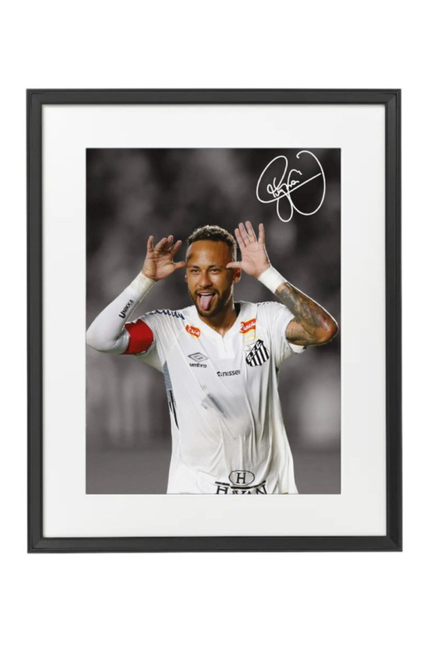 Neymar Santos FC Printed Autograph - Framed Poster 50x40cm - Football Memorabilia, Soccer Collectible, Gift for Fans , Man Cave