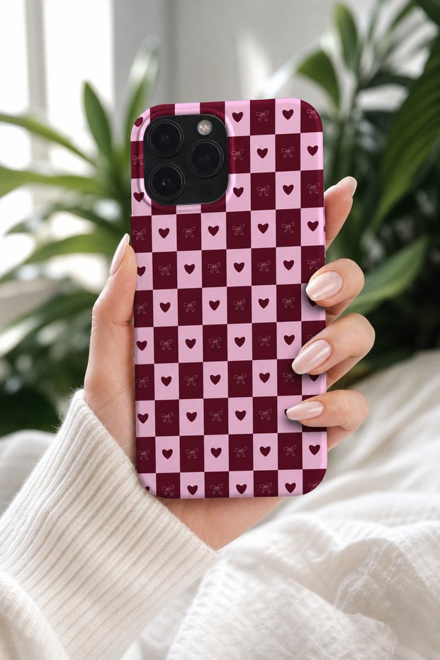 iPhone 15 Pro Max Compatible Launch Silicone Ribbon Heart Pattern Shock Absorbing Case Pink