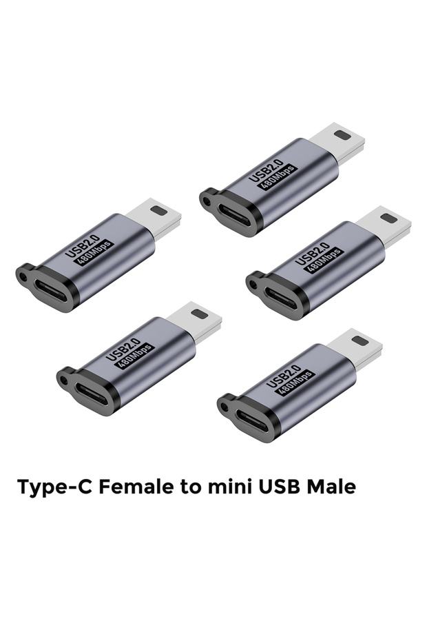 محول من النوع C إلى MiniUSB x5، محول من النوع C أنثى إلى Mini USB ذكر، محول من Micro USB إلى USB C، سرعة نقل بيانات تصل إلى 480 ميجابت في الثانية.