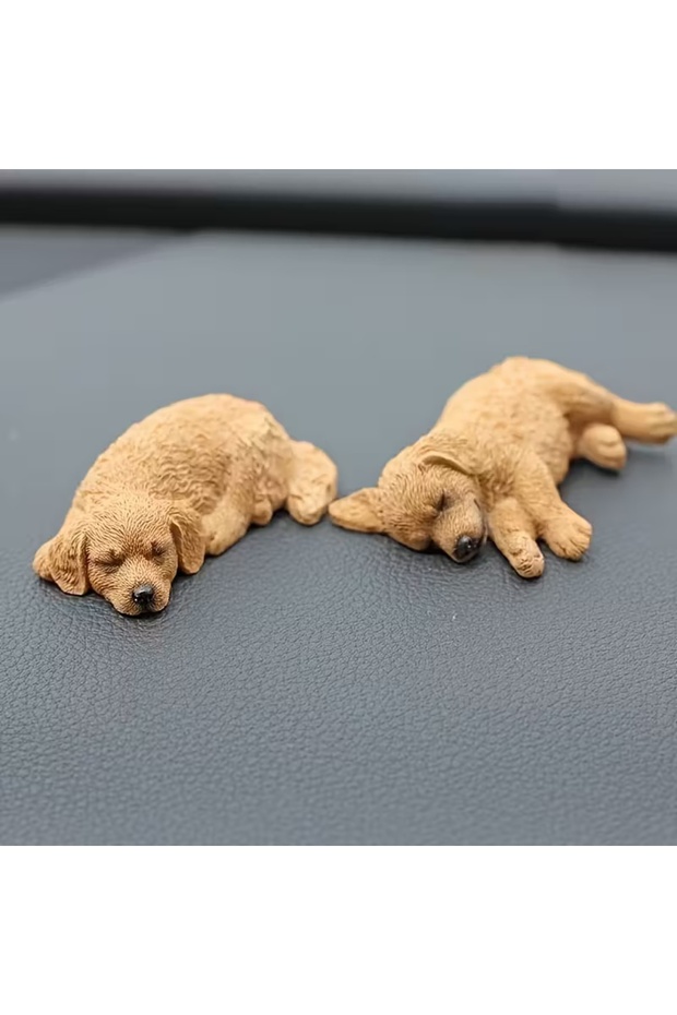YELLOW 2-PC Dog Figurine Set: Realistic Sleeping Golden Retriever & Labrador Model for Car/Desktop D