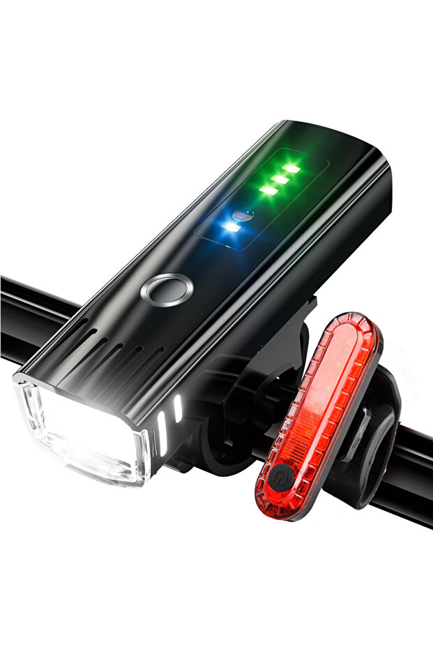 مجموعة إضاءة أمامية وخلفية للدراجات قابلة لإعادة الشحن عبر USB، فائقة السطوع، باللون الأسود، مكونة من قطعتين، مع 4 أوضاع إضاءة