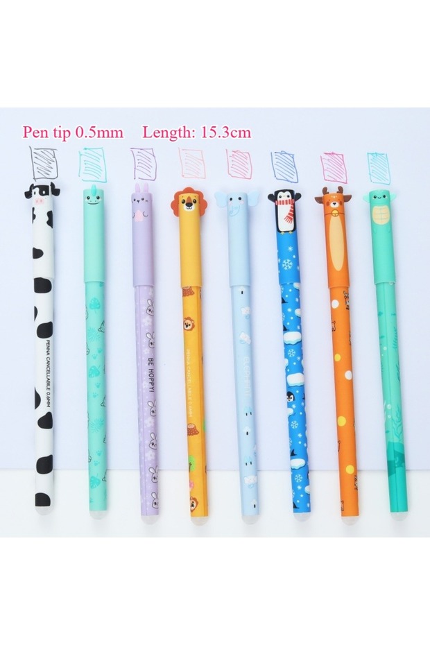 KAB-8PCS 8pcs of Erasable Cartoon Gel Pens, 8 Colors of Colored Pen Refills, 0.7mm Colored Pen Refil