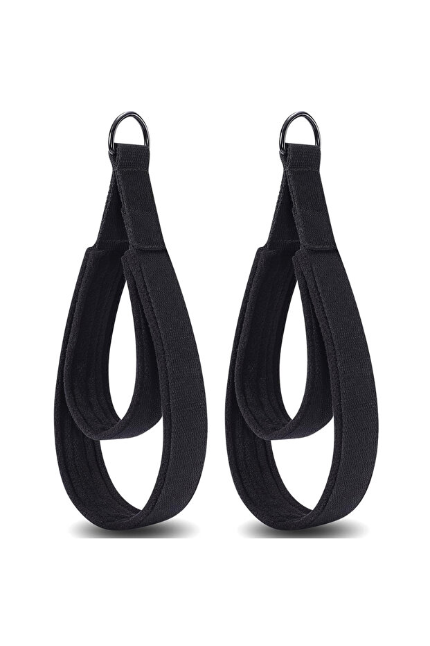 Black-1Pair 1 Pair Pilates Double Loop Straps for Reformer Fitness D-Ring Straps Handle, Yoga Exerci
