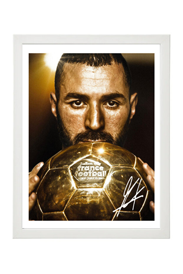 Karim Benzema Real Madrid Ballon d'Or Autographed Poster with Frame