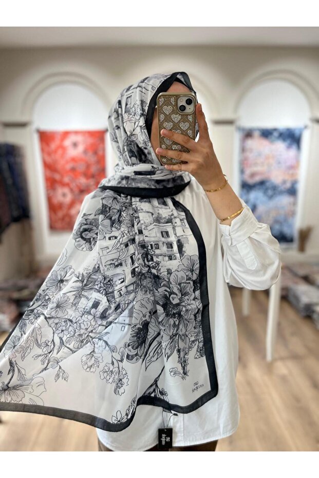 Florenza Pattern Soft Shawl - Black - 4