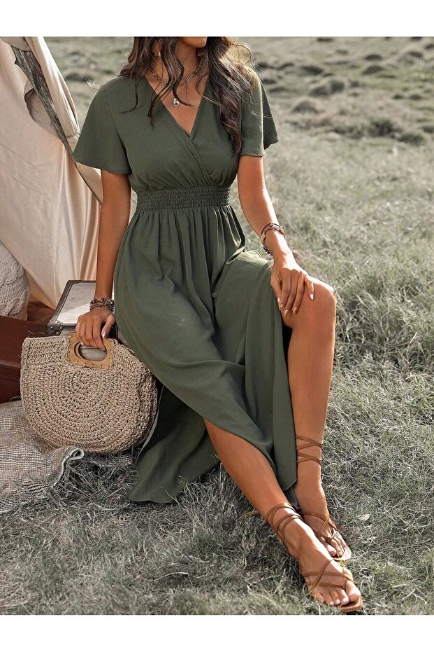 Rochie lungă bleumarin kaki - XS - 3