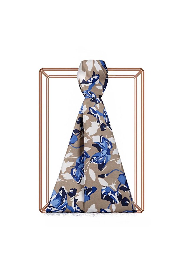 Gelincik Garden Patterned Silk Shawl 09351-Mink Navy Blue