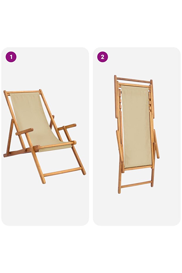 Scaun de plajă Bej Lemn solid de tec - 7