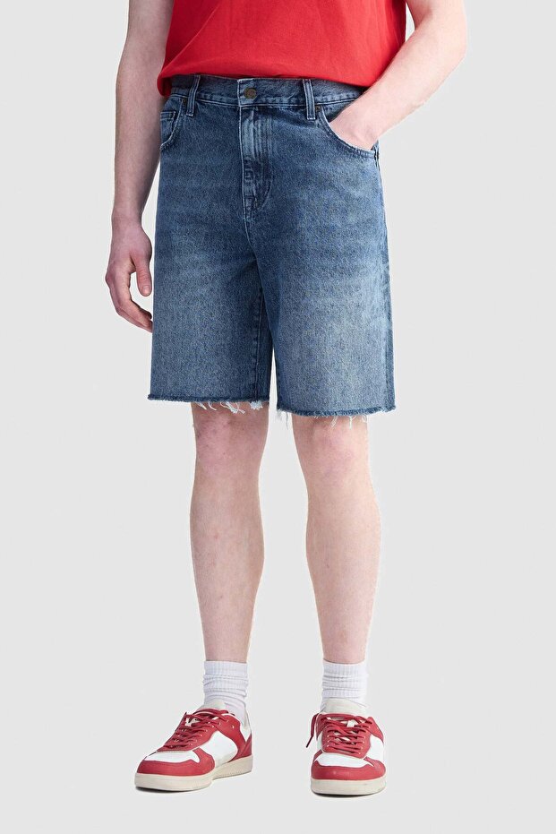 Archie Straight Fit Distressed 100% Cotton Men's Blue Denim Shorts