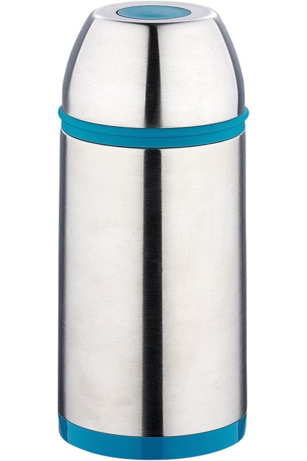 500ml Double Wall Vacuum Flask with Color Band, Bottle for Coffee, Built-in Lid Cup, Stainless Steel, Sport Bottles, Silver- Blue