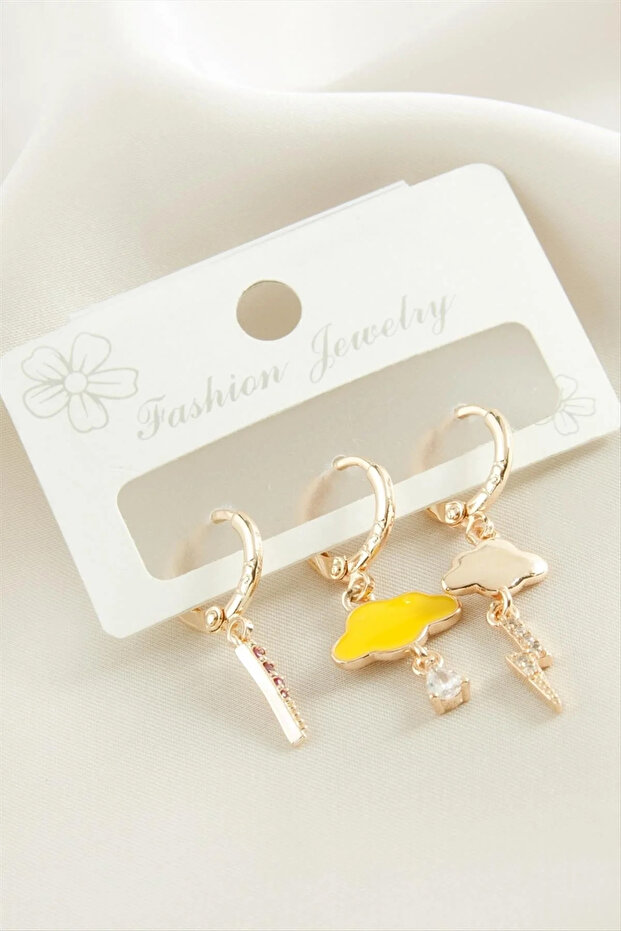 3 Pieces Cloud Lightning Zircon Stone Earrings