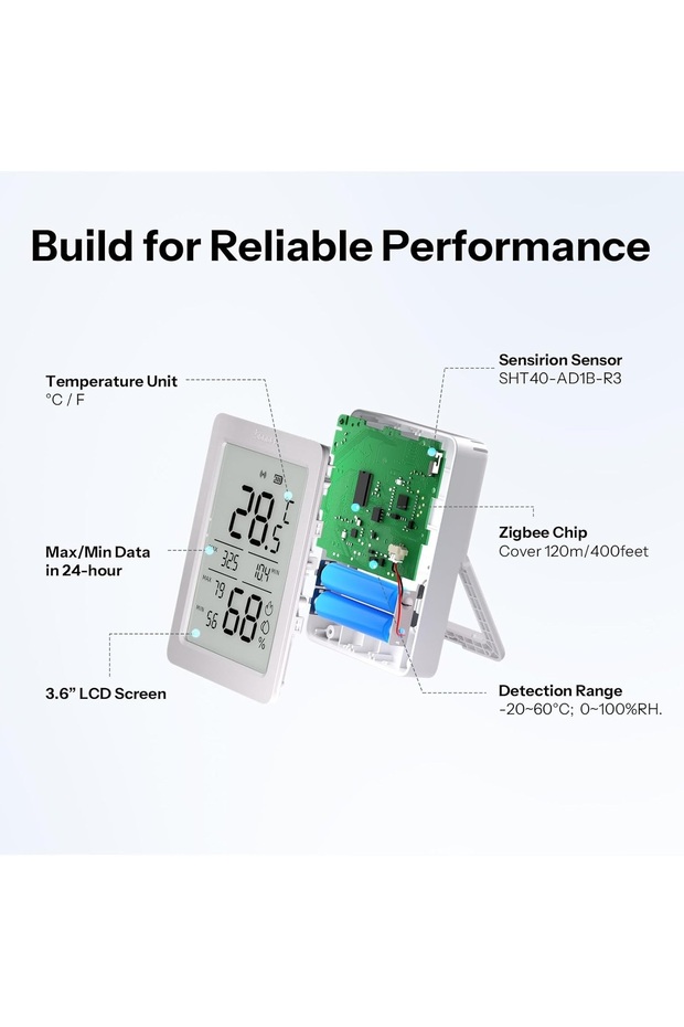AirGuard TH, Indoor Smart Zigbee Temperature and Humidity Sensor, 3.6'' LCD Display, App Monitoring with Charts, Notification Alerts, Data Export, Remote Data Display - 3