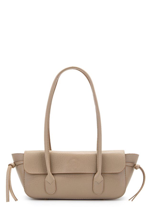 Baguette Women's Shoulder Bag with Knot Detail on the Edges, Munich Beige
