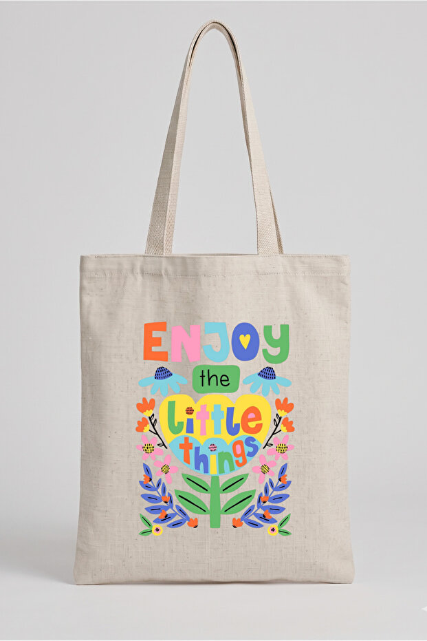"Enjoy the Little Things" Printed Raw Fabric Shoulder Bag | 35X40 cm
