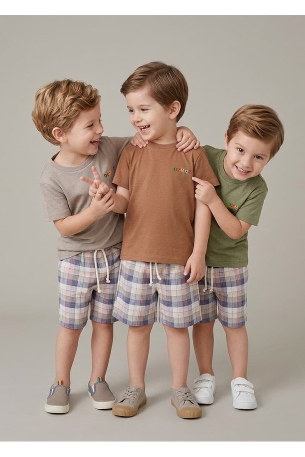 Organic Embroidered Brown Summer Little Boys' T-Shirts