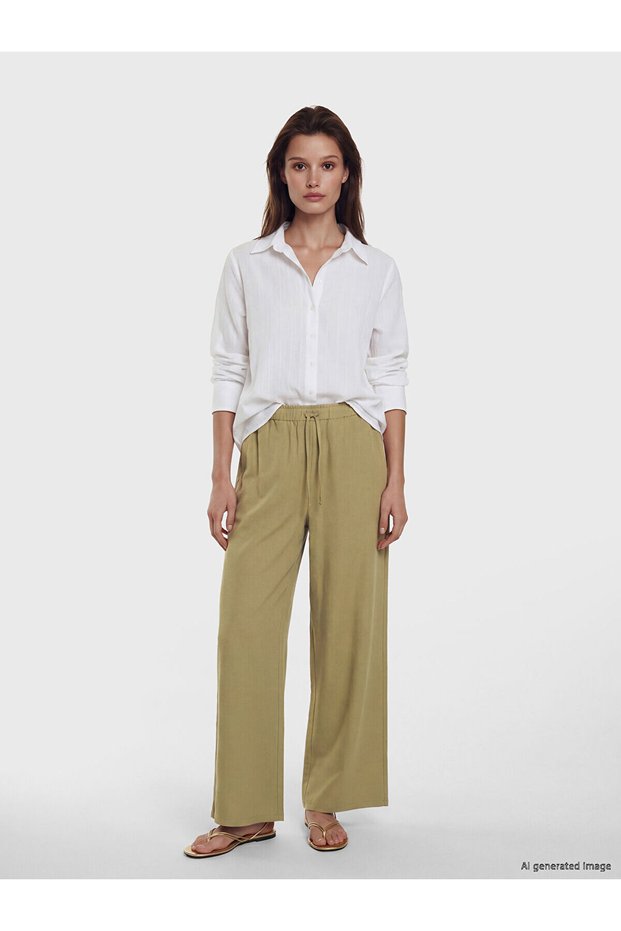 Alita City Women's Linen Blend Trousers with Elastic Waist and Contrast Trim