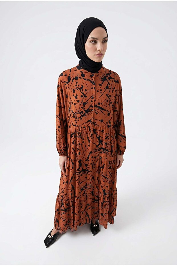 Buttoned Collar Patterned Dress - 3