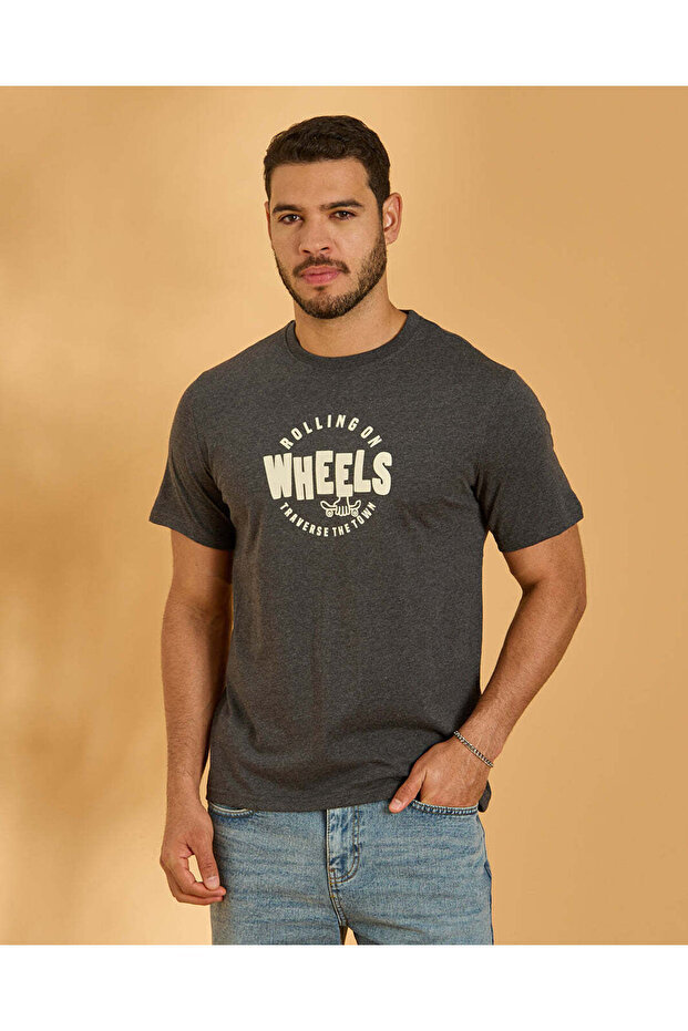 Men Charcoal Printed T-Shirt