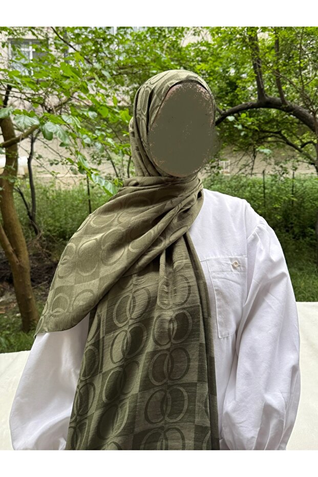 Hijab Cotton Soft Textured Big Loop Pattern Jacquard Shawl Khaki