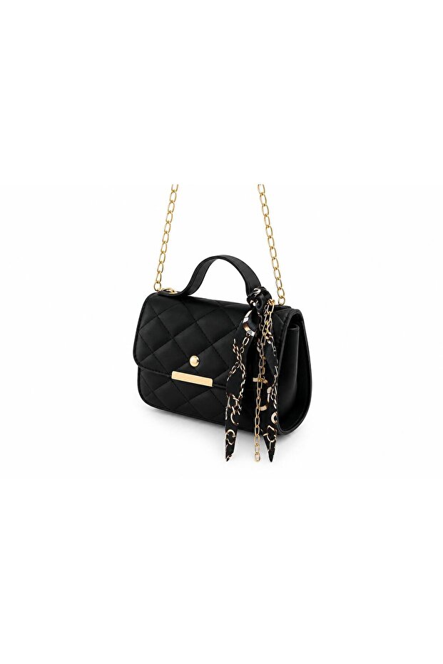 Black Mini Hand & Shoulder Women's Bag with Scarf Detail