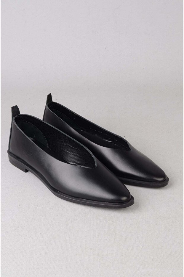 Seç 8110 genuine leather women's flat shoe black