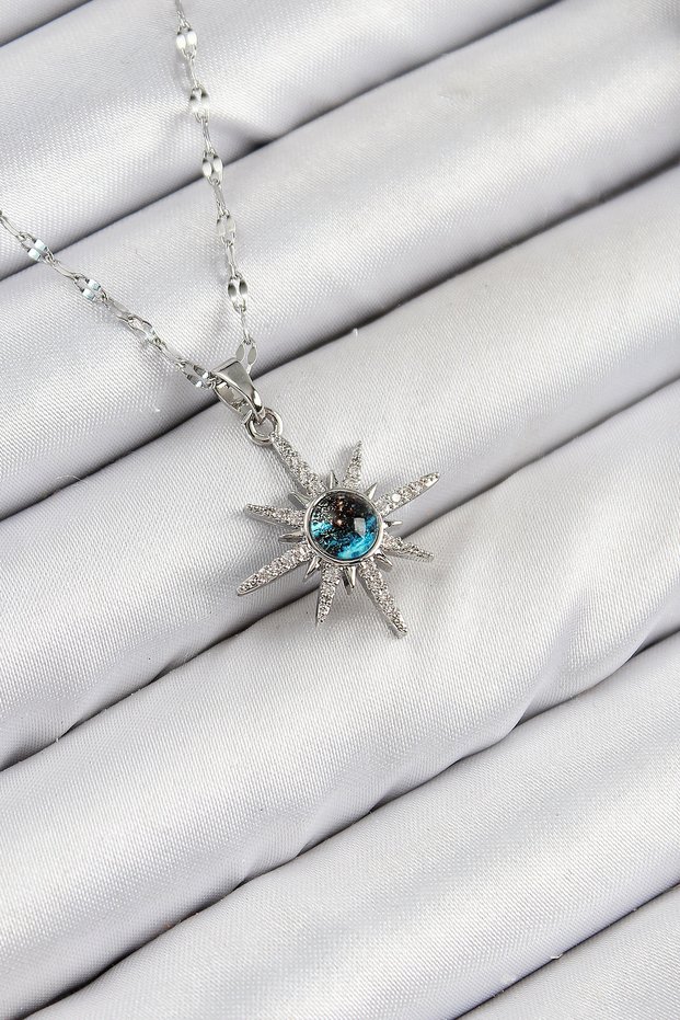 316L Steel Zircon Stone Pole Star Model Silver Color Women's Necklace