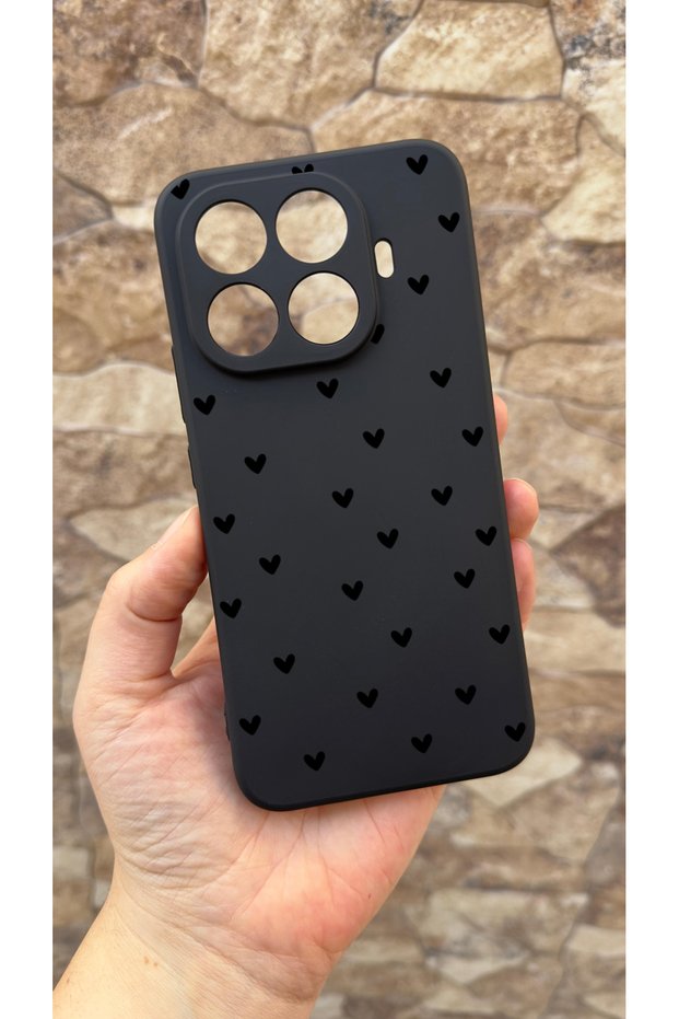 Mi 15t Pro Compatible Mini Black Heart Patterned Silicone Shock Absorbing Classic Protected Rubber Case