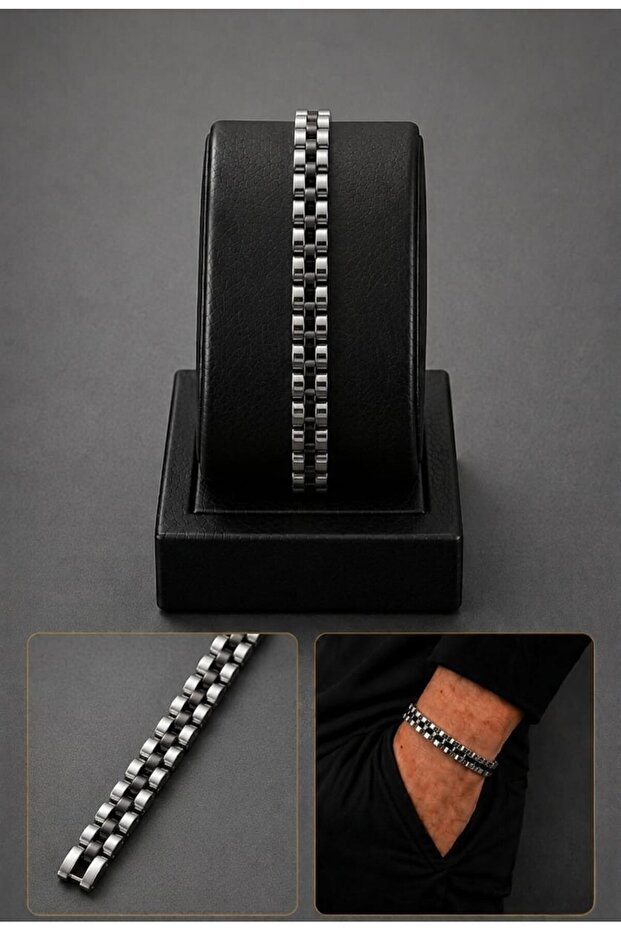 Black Medium Detailed Men's Bracelet