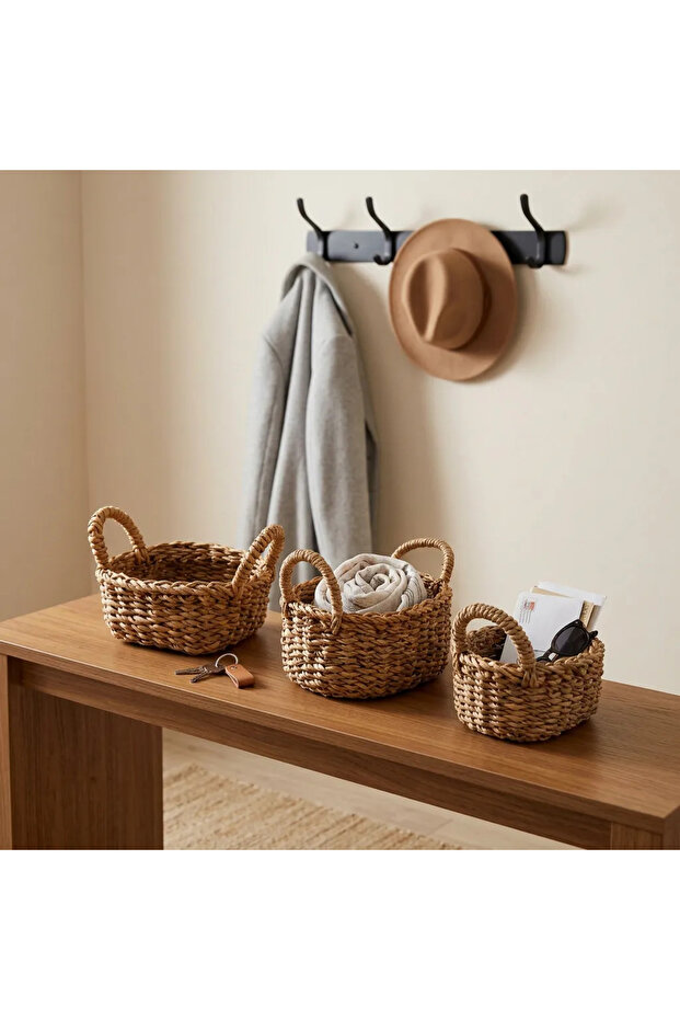 Oval 3-Piece Organizer Basket with Wicker Handles Natural