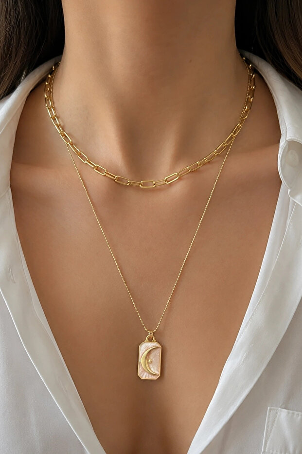 Moon shaped couple necklace