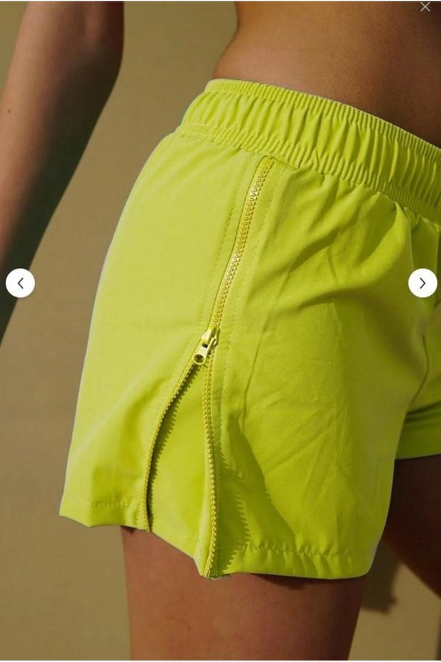 Women's Yellow Solid Color Two Side Zippered Mini Size Swimsuit Swim Shorts 816-S