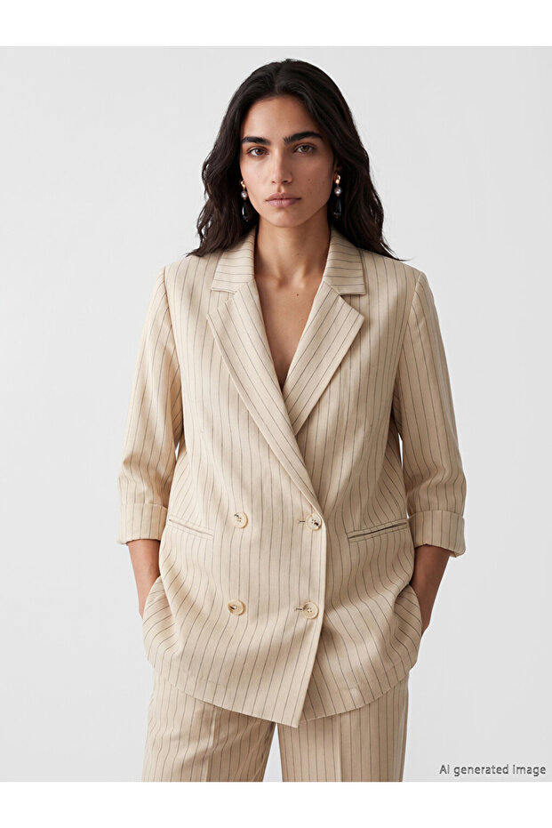 Esvab • Modern & Distinctive Double-Breasted Roba Collar Linen Blend Women's Blazer Jacket