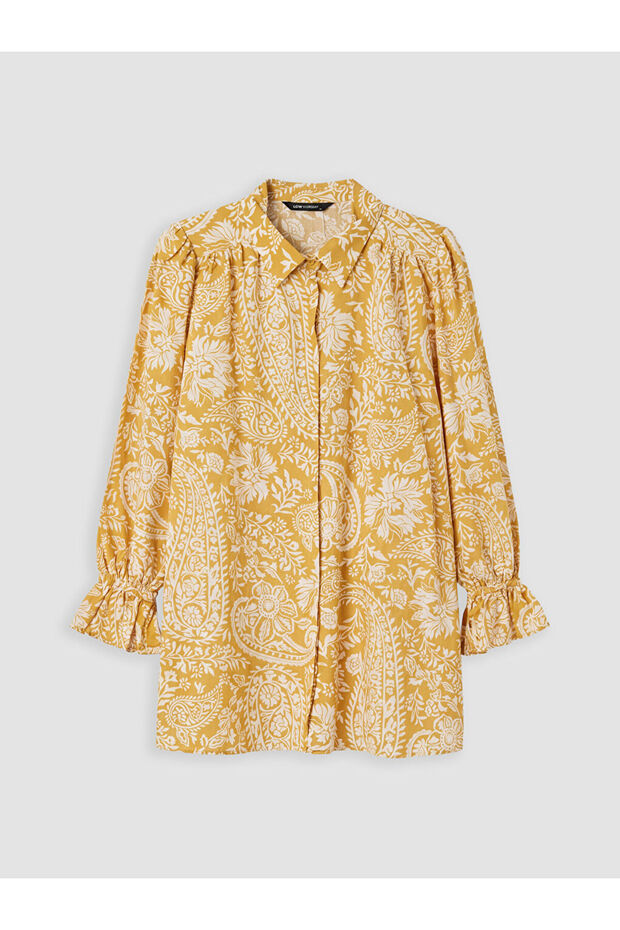Beige Patterned Oversize Women's Shirt Tunic