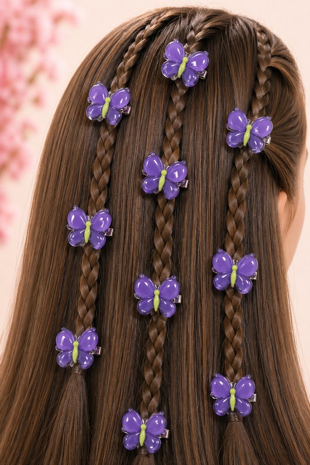 1Pc Flower Heart Lotus Flower Strawberry Cherry Butterfly Clip Hairpin Set – Bright Colorful Kids & Teen Girls Hair Accessory, Braid Hairpin