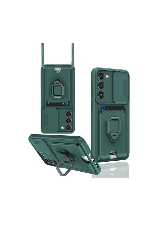Samsung Galaxy S24 Plus Compatible Case Zuma Silicone with Business Card Holder and Ring - Green