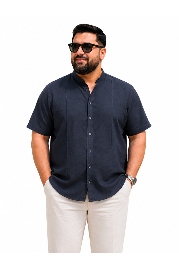 Slim Fit Battal Slimfit Kısakol Hakimyaka Linen Men's Shirt