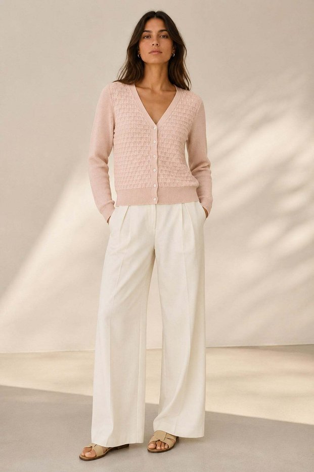 Powder V-Neck 100% Organic Cotton Buttoned Women's Knitwear Cardigan
