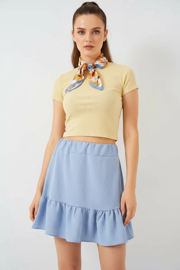 Women's Ruffled Hem Blue Skirt