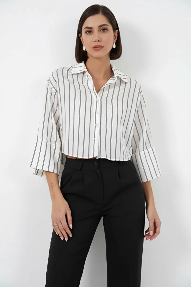 Women's Oversize Striped Viscose White Shirt