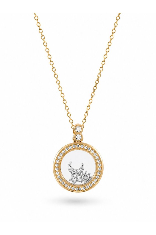 316L Steel Gold Color Zircon Stone Detail Moon Star Bell Jar Model Women's Necklace