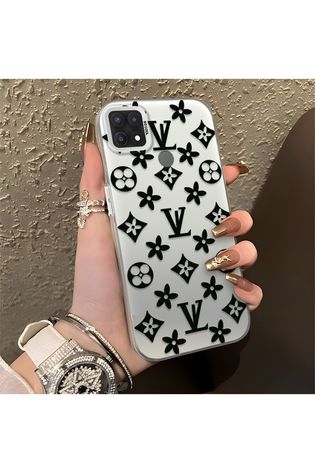 Oppo A15 Compatible Silicone Edge Hard Back Case Couple Phone Case Brand Patterned