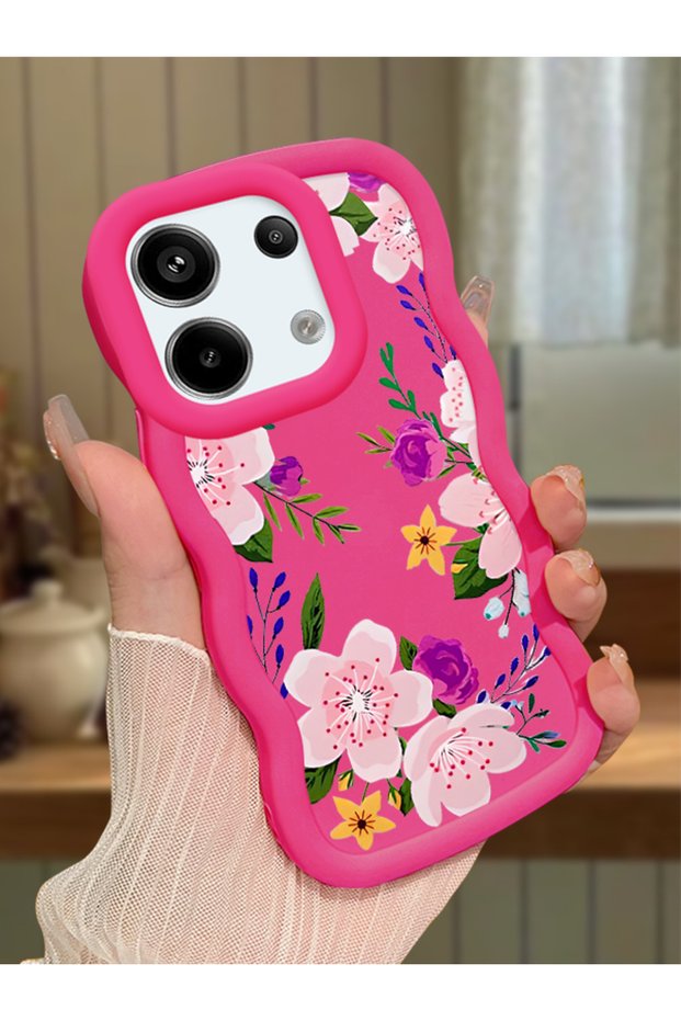 Redmi Note 13 Pro 5g Compatible Case with Camera Protection Red Silicone Couple Phone Case with Floral Pattern