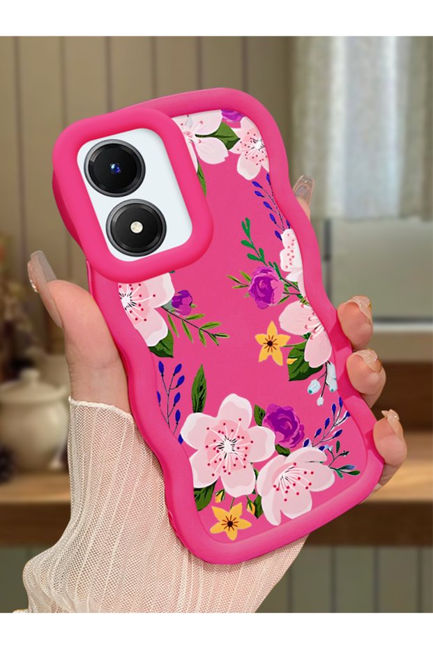 Vivo Y02S Compatible Case Camera Protector Red Silicone Couple Phone Case Floral Pattern