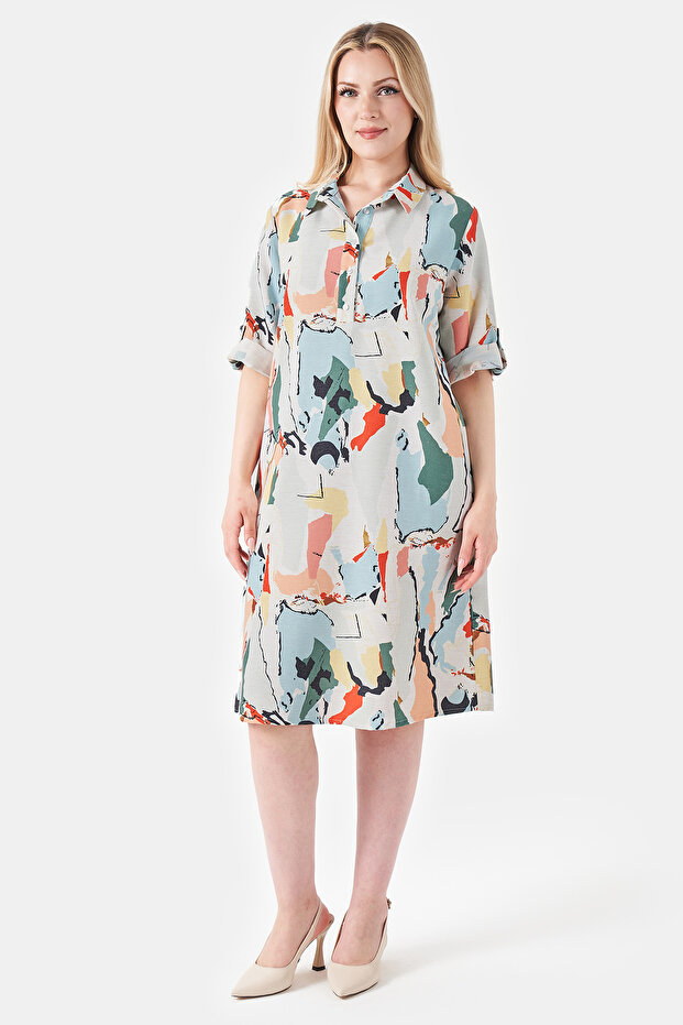 40425 Beige Linen Mixed Dress