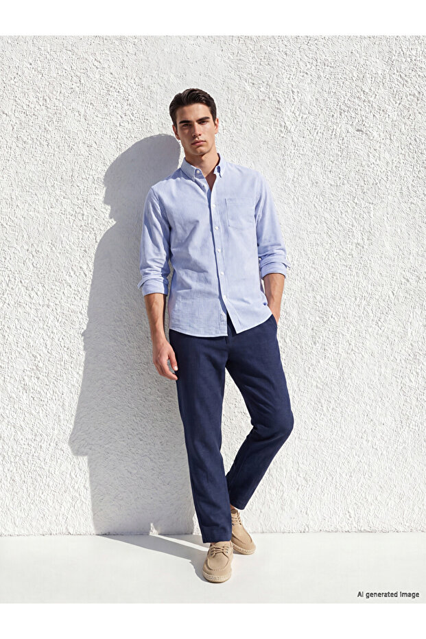 Lcwaikiki Classic Navy Blue Regular Fit Linen Blend Men's Chino Pants